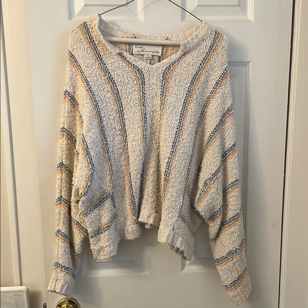 Vintage Havana Cream and blue/yellow/green striped Sweater